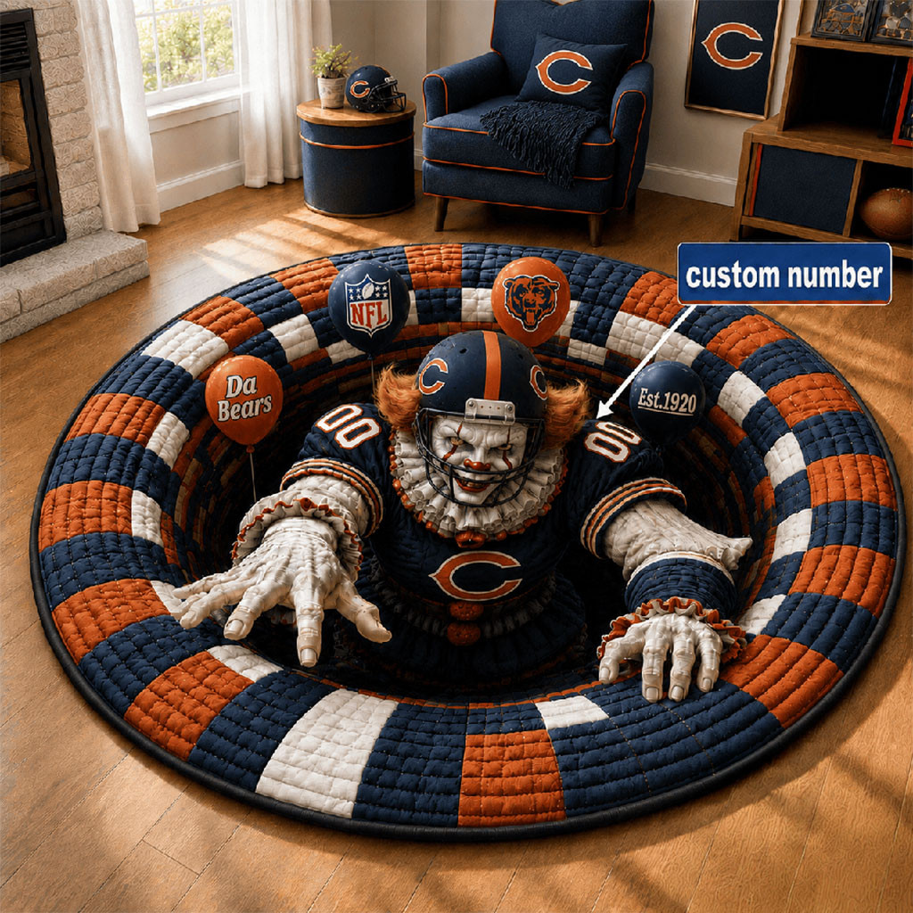 Custom Chicago Bears X Pennywise 2026 Halloween Quilted Round Mat Chicago Football Merch Decor