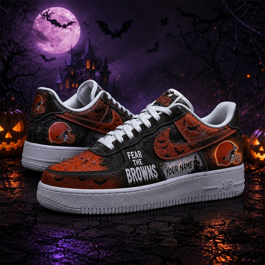 Custom Cleveland Browns Fear The Team Halloween Sneakers Browns Merch Football Fan Gift Ideas