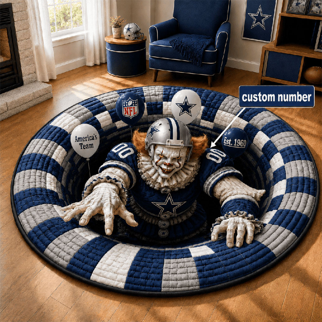 Custom Dallas Cowboys X Pennywise 2026 Halloween Quilted Round Mat Dallas Cowboys Merch