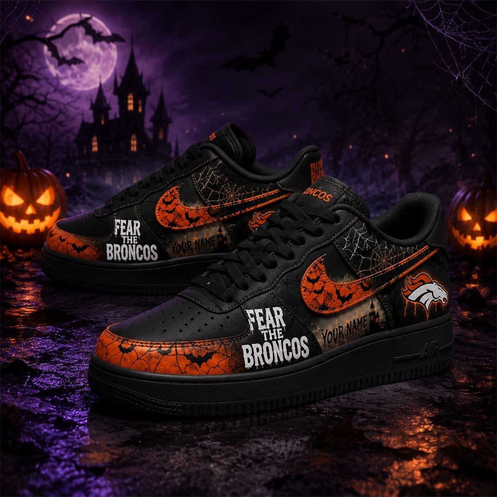 Custom Denver Broncos Fear The Team Halloween Sneakers Broncos Merch Presents For Football Lovers