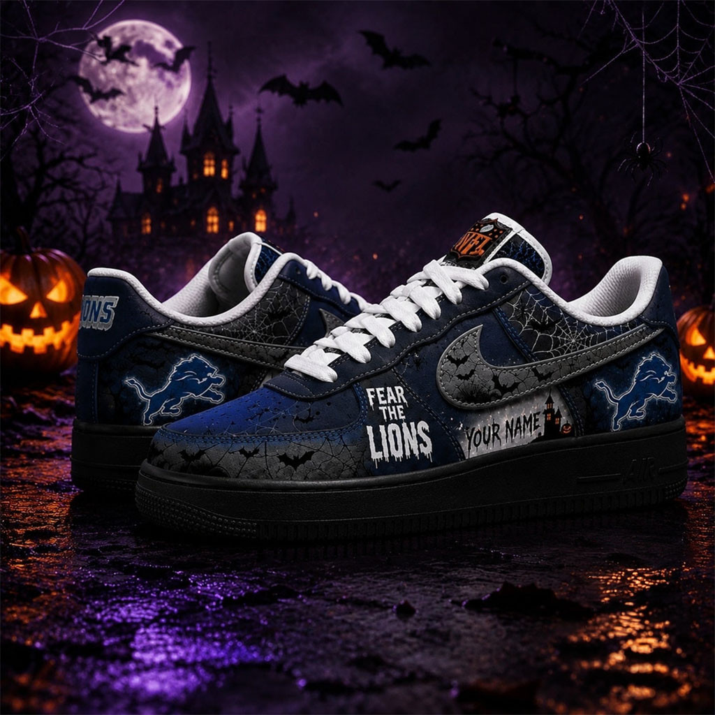 Custom Detroit Lions Fear The Team Halloween Sneakers Lions Merch Presents For Football Fans