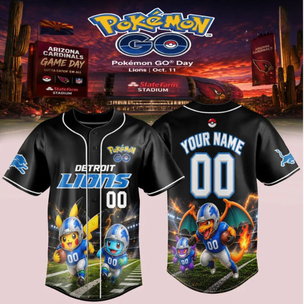 Custom Detroit Lions Pokemon GO Day Baseball Jersey Detroit Football Merch Present For Fans