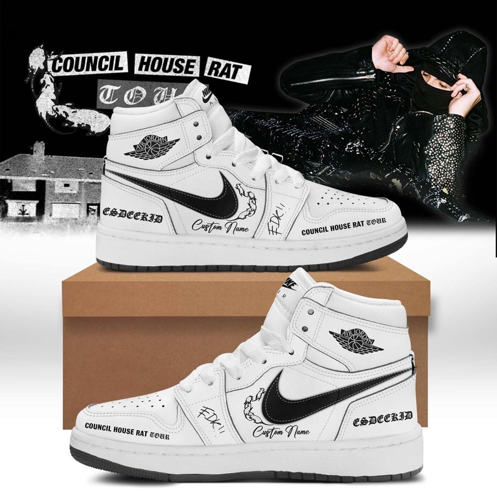 Custom EsDeeKid Council House Rat Tour 2026 White Hightop Shoes Sneakers EsDeeKid Merch