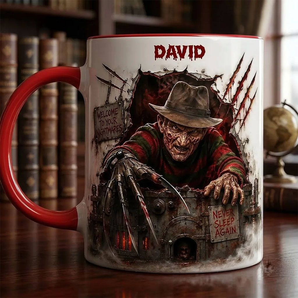 Custom Freddy Krueger Never Sleep Again Mug A Nightmare on Elm Street Merch Horror Fan Gifts