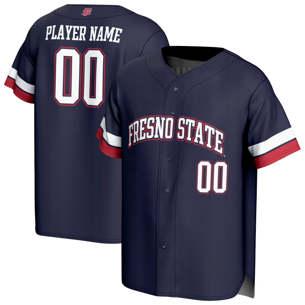 Custom Fresno State Bulldogs Merch 2026 GameDay Greats Navy FS Bulldogs NIL Baseball Jersey Custom Fresno State Bulldogs Merch 2026 GameDay Greats Navy FS Bulldogs NIL Baseball Jersey
