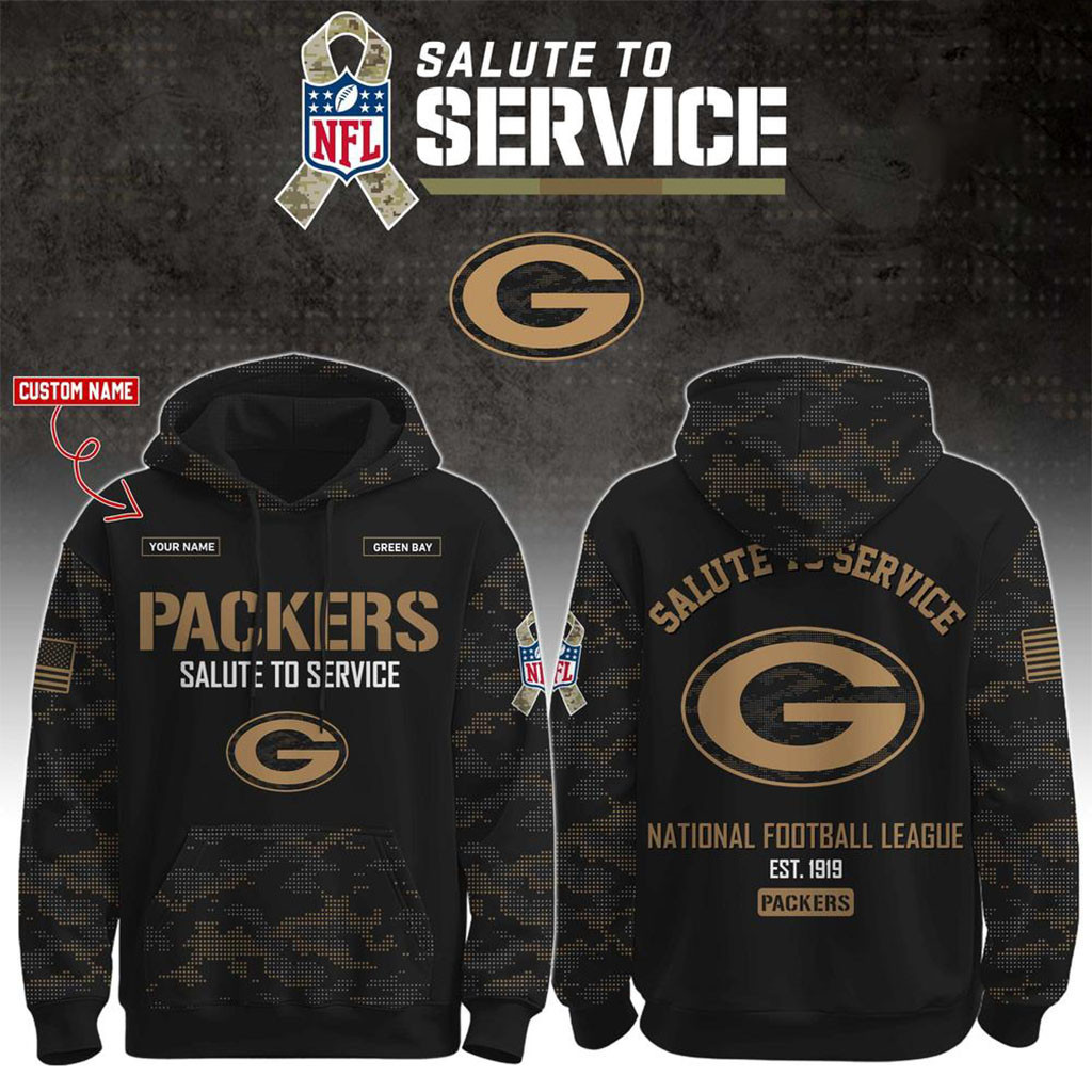 Custom Green Bay Packers Salute To Service 2026 Camo Hoodie Packers Merch Football Fan Gear
