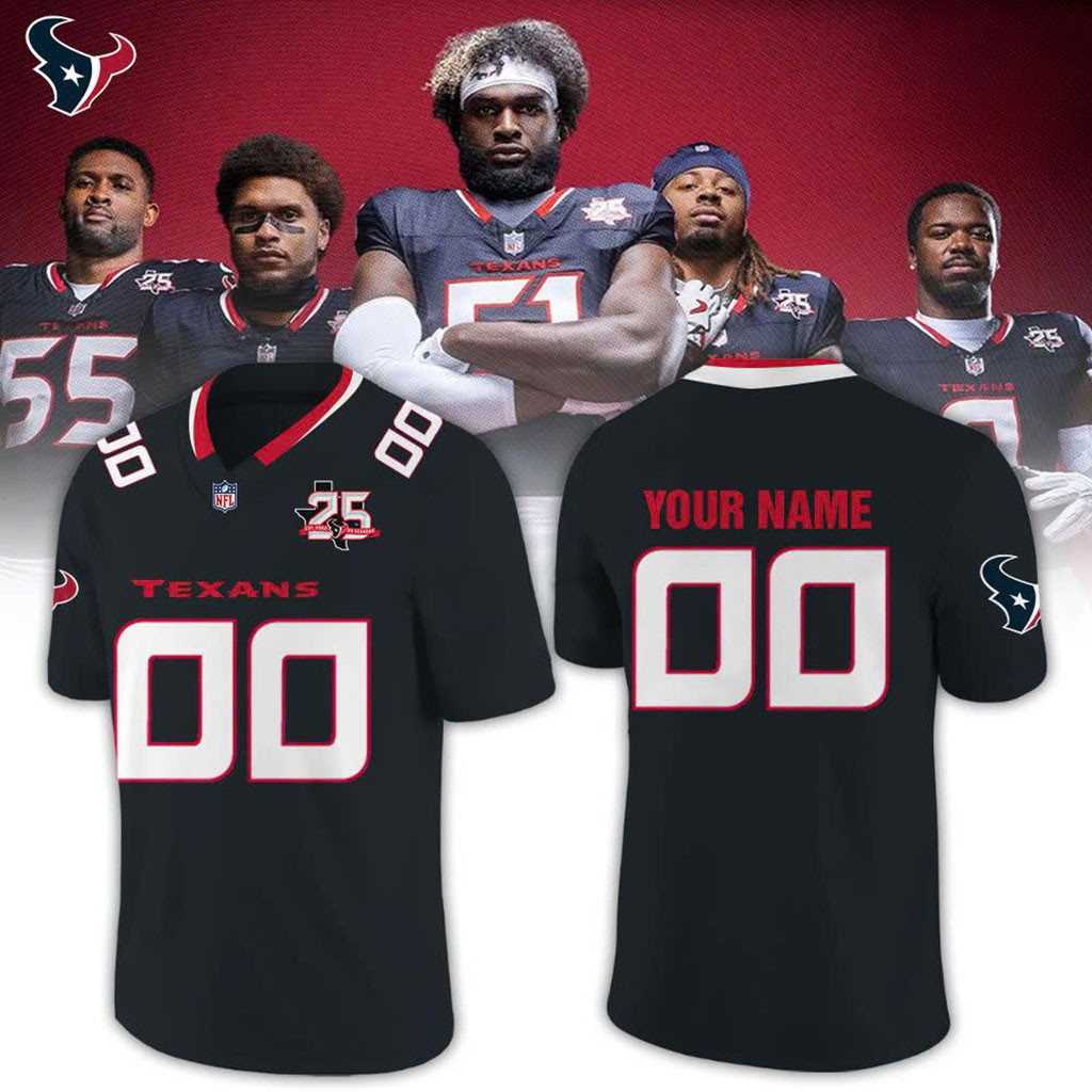 Custom Houston Texans 25th Anniversary Football Jersey Texans Merch Presents For Football Fans