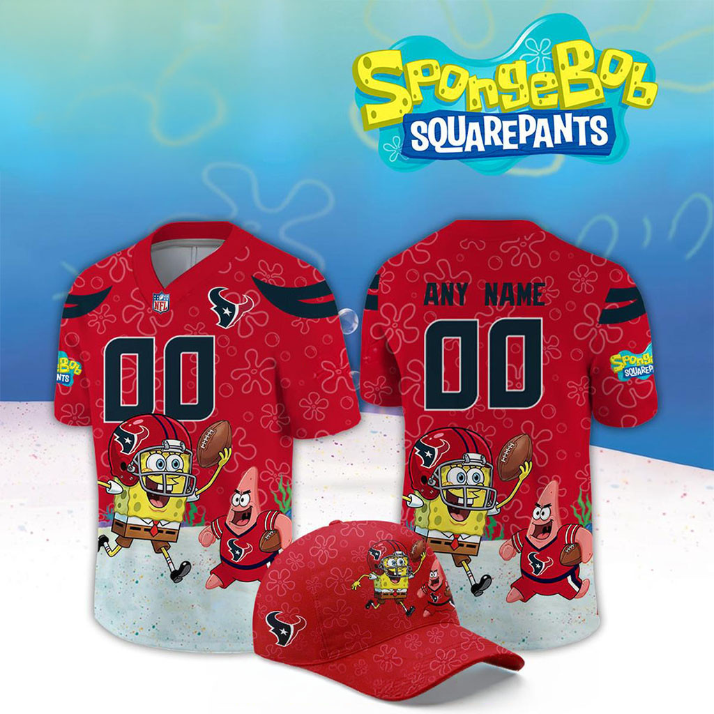 Custom Houston Texans x SpongeBob Squarepants 2026 Night Football Jersey Texans Merch Fan Gift Custom Houston Texans x SpongeBob Squarepants 2026 Night Football Jersey Texans Merch Fan Gift