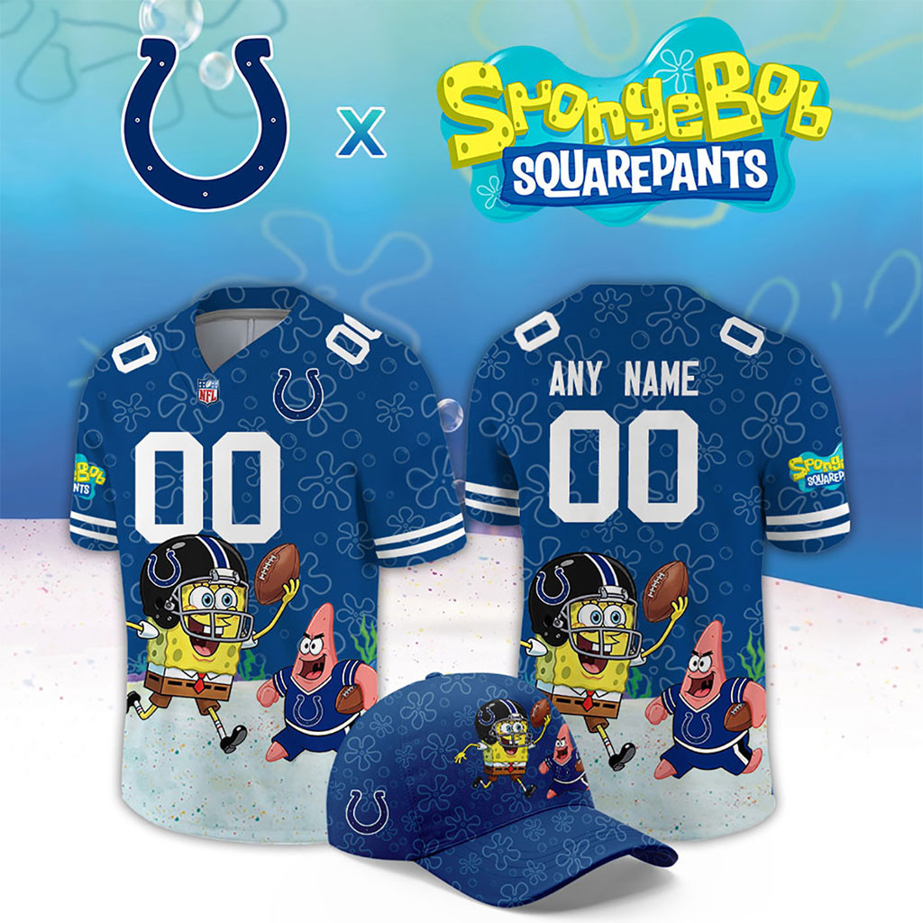 Custom Indianapolis Colts X SpongeBob Squarepants Football Jersey Colts Merch Game Day Gifts