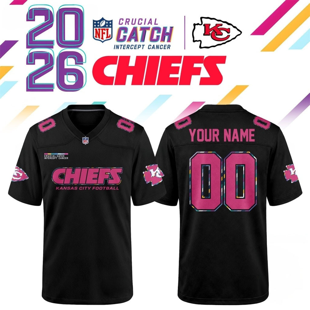Custom Kansas City Chiefs NFL Crucial Catch 2026 Black Football Jersey Chiefs Merch Fan Gifts