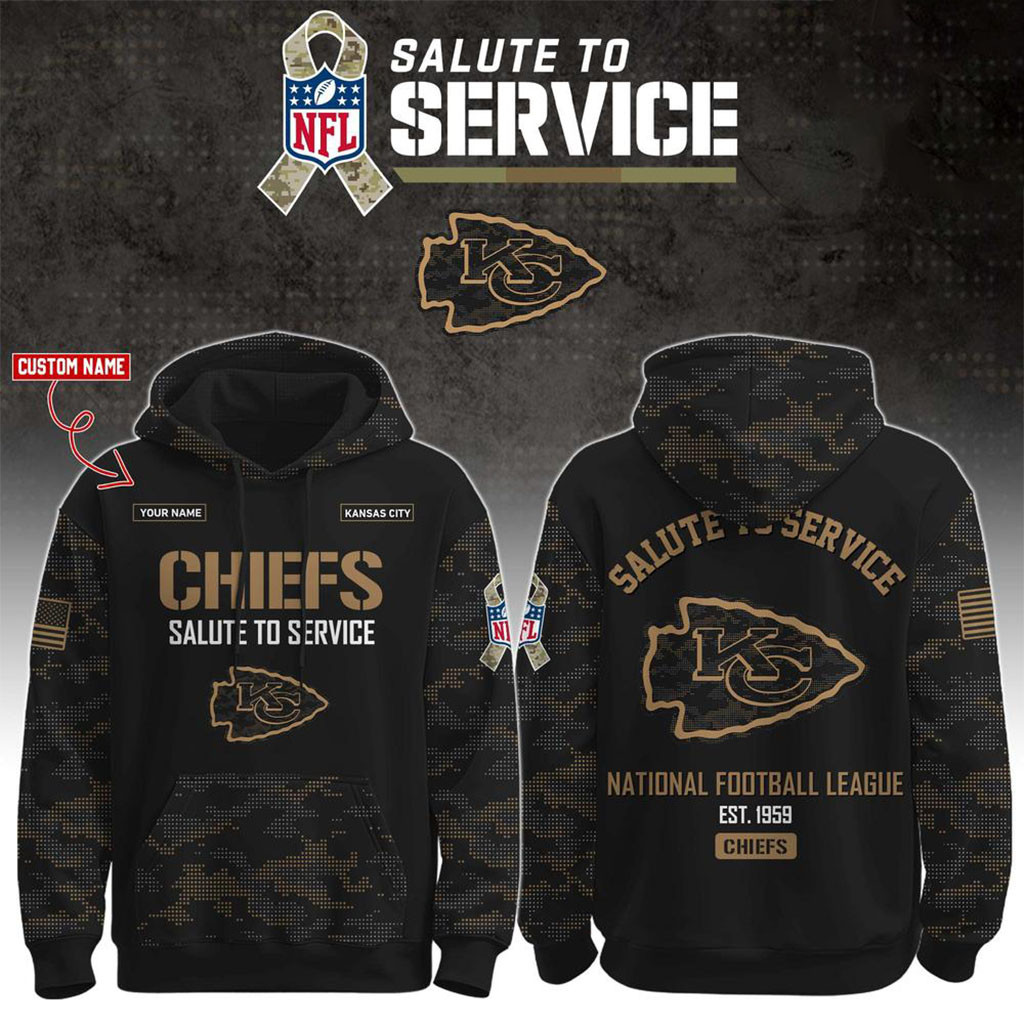 Custom Kansas City Chiefs Salute To Service 2026 Camo Hoodie KC Chiefs Merch Football Fan Gear