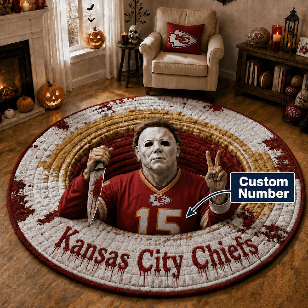 Custom Kansas City Chiefs X Michael Myers 2026 Halloween Quilted Round Mat KC Chiefs Merch