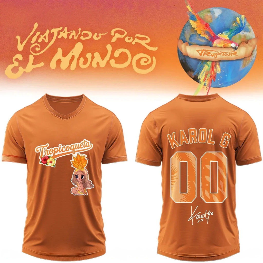 Custom Karol G Nos Vamos de Tour Signature V-Neck Jersey Orange Karol G Merch Music Fan Gear