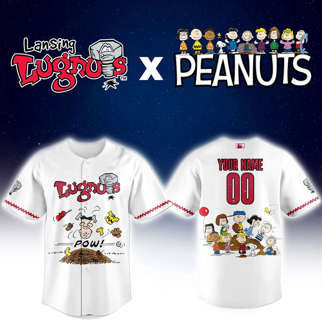 Custom Lansing Lugnuts x Peanuts Night Game Baseball Jersey Lugnuts Merch Gifts For Fans
