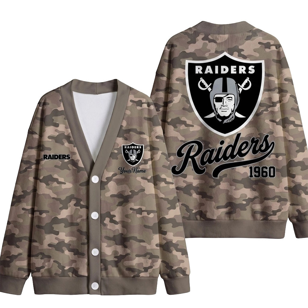 Custom Las Vegas Raiders Veteran Military Camo Heritage Cardigan Raiders Merch Fan Gift Ideas Custom Las Vegas Raiders Veteran Military Camo Heritage Cardigan Raiders Merch Fan Gift Ideas