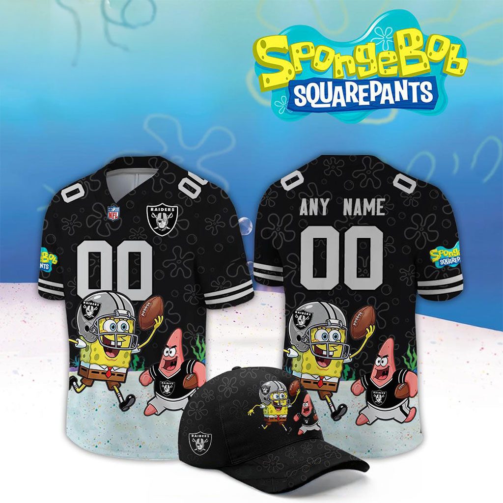 Custom Las Vegas Raiders x SpongeBob Squarepants 2026 Night Football Jersey Raiders Merch Custom Las Vegas Raiders x SpongeBob Squarepants 2026 Night Football Jersey Raiders Merch