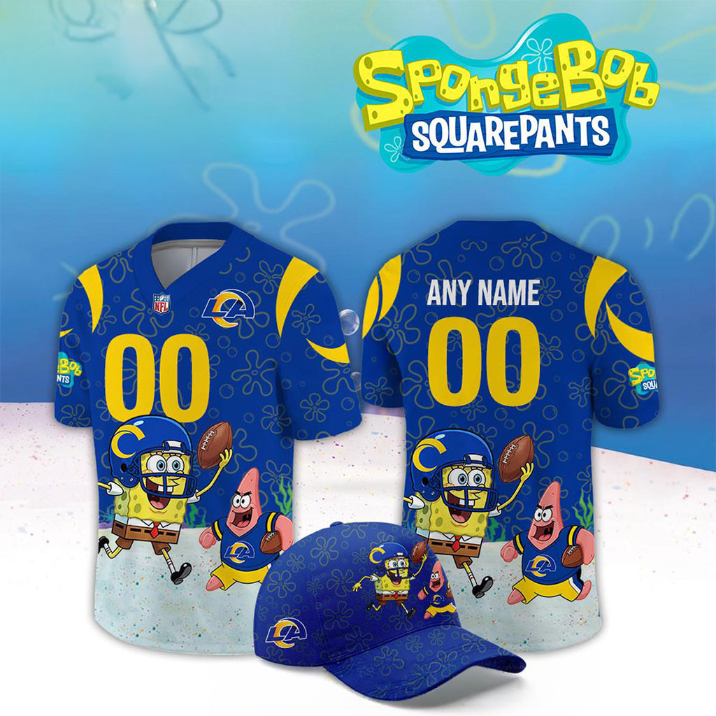 Custom Los Angeles Rams x SpongeBob Squarepants 2026 Night Football Jersey Rams Merch Fan Gear