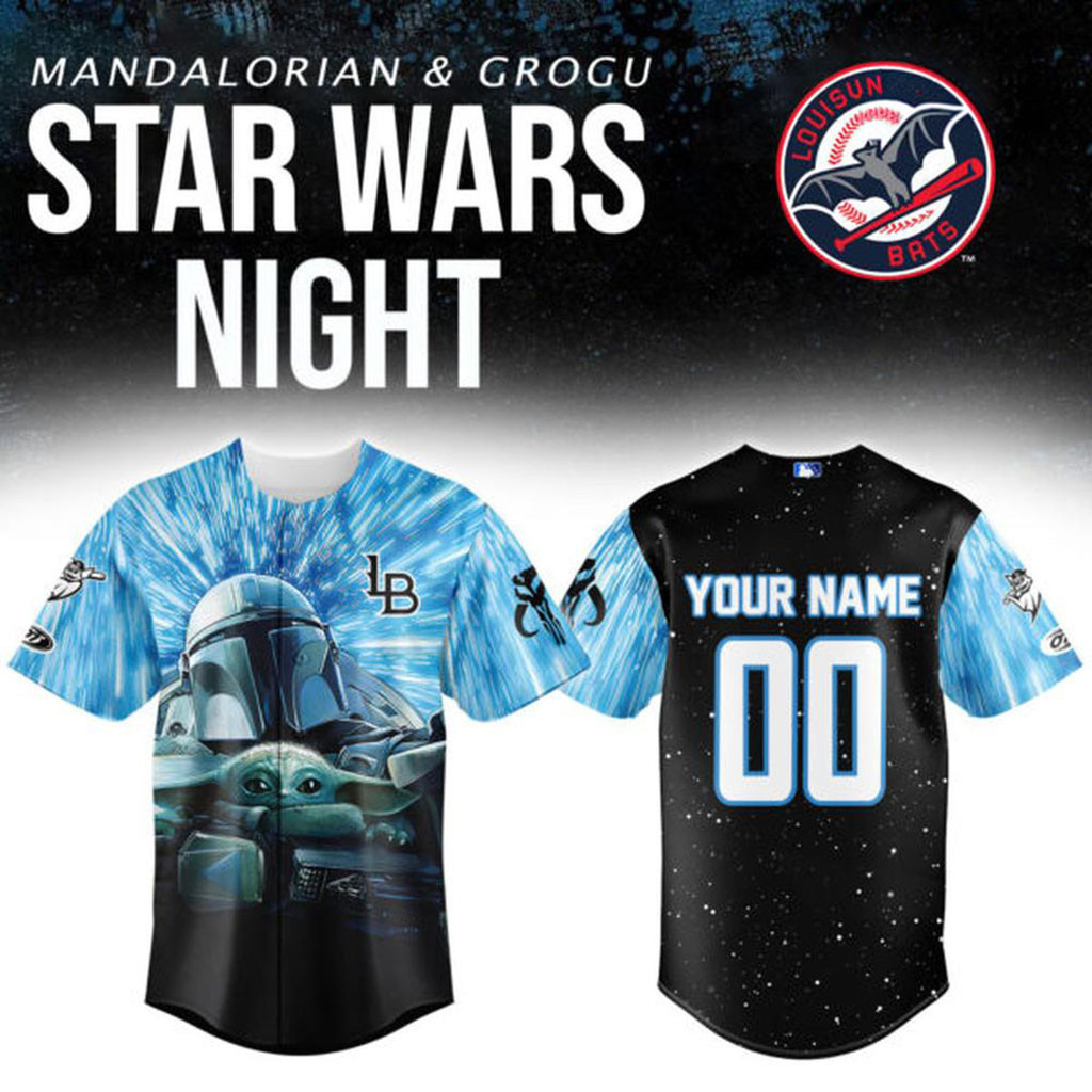 Custom Louisville Bats x Star Wars Night Mandalorian Baseball Jersey Louisville Bats Merch Custom Louisville Bats x Star Wars Night Mandalorian Baseball Jersey Louisville Bats Merch