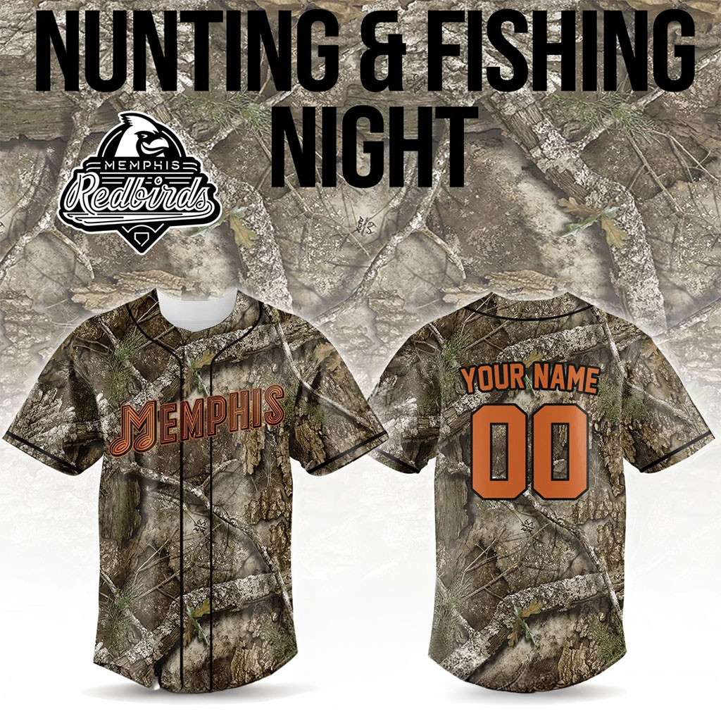 Custom Memphis Redbirds Hunting And Fishing Night Jersey Redbirds Merch Gifts For Baseball Fans