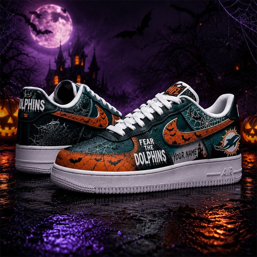Custom Miami Dolphins Fear The Team Halloween Sneakers Dolphins Merch Presents For Football Fans