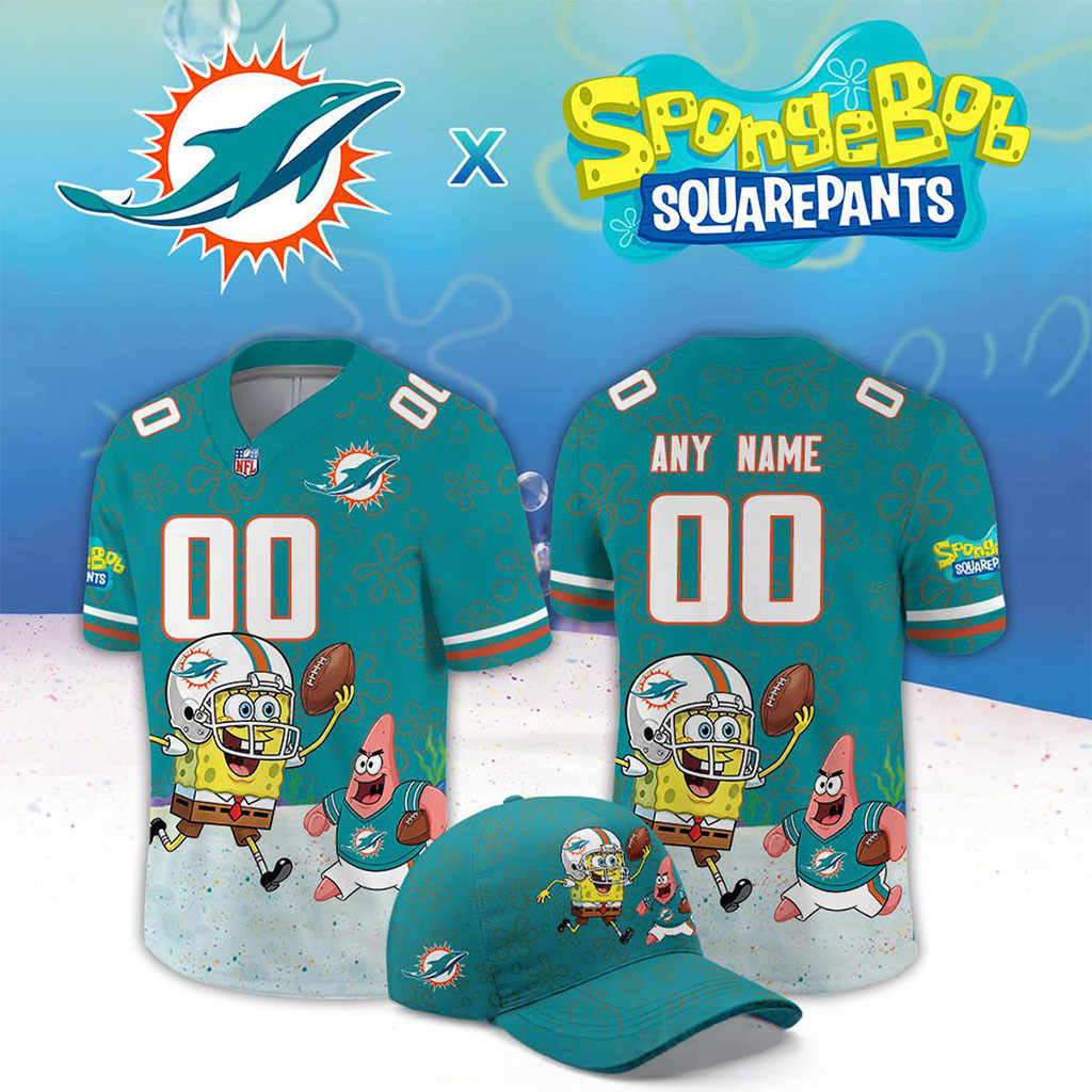 Custom Miami Dolphins x SpongeBob Squarepants 2026 Night Football Jersey Dolphins Merch Fan Gear