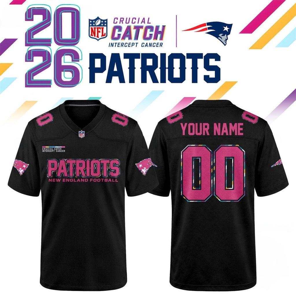 Custom New England Patriots NFL Crucial Catch 2026 Black Football Jersey Patriots Merch Custom New England Patriots NFL Crucial Catch 2026 Black Football Jersey Patriots Merch