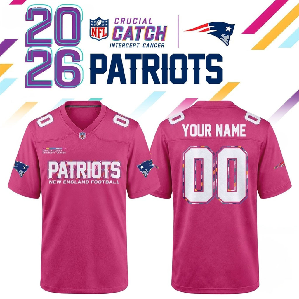 Custom New England Patriots NFL Crucial Catch 2026 Pink Football Jersey NE Patriots Merch