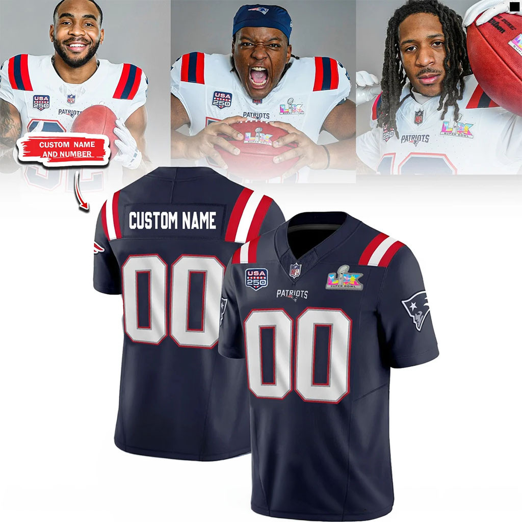 Custom New England Patriots Super Bowl Lx Jersey Patriots Merch Best Gifts For Football Fans Custom New England Patriots Super Bowl Lx Jersey Patriots Merch Best Gifts For Football Fans