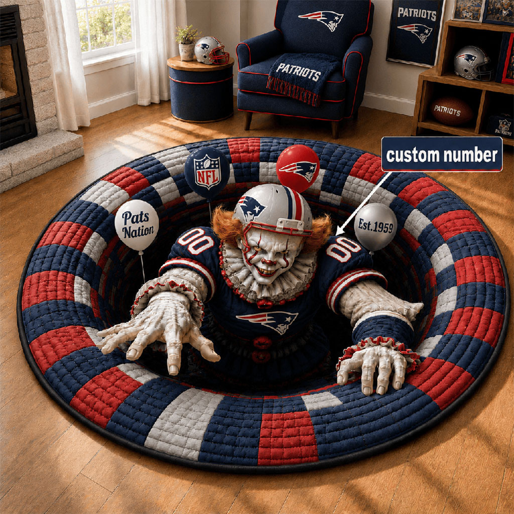 Custom New England Patriots X Pennywise 2026 Halloween Quilted Round Mat NE Patriots Merch