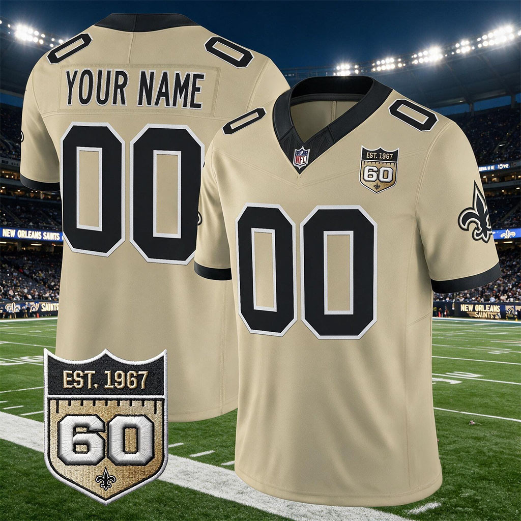 Custom New Orleans Saints Football 60Th Anniversary Patch Vapor Jersey Saints Merch Fan Gifts