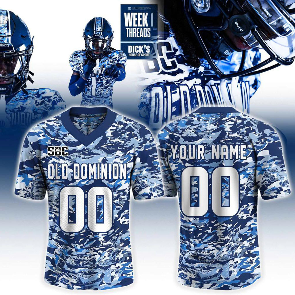 Custom Old Dominion Monarchs 2026 College Football Blue Camo Jersey Monarchs Merch Fan Gifts
