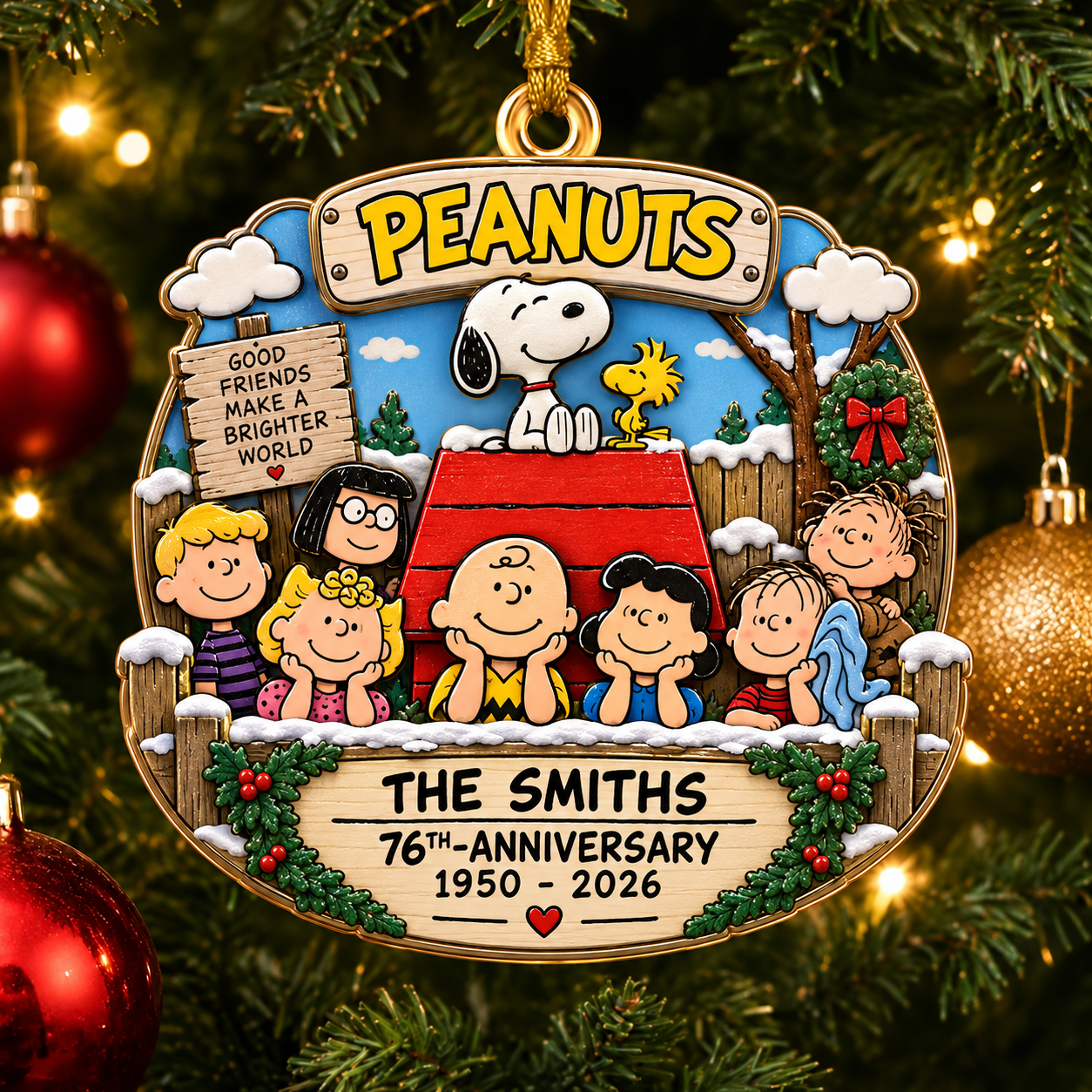 Custom Peanuts 76th Anniversary 1950-2026 Christmas Ornament Holiday Tree Decor Fans Gifts