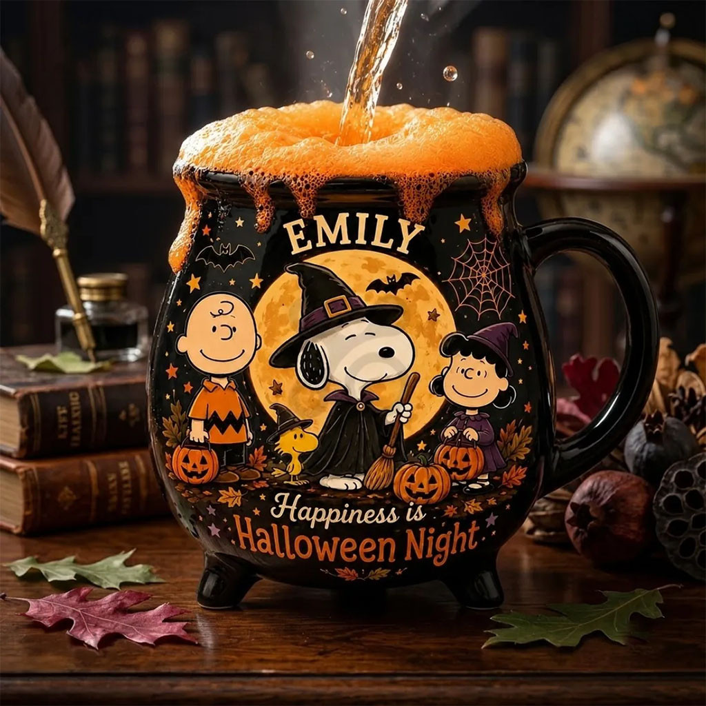 Custom Peanuts Snoopy Halloween Black Witch Cauldron Mug Happiness Is Halloween Night Cup Best Gifts