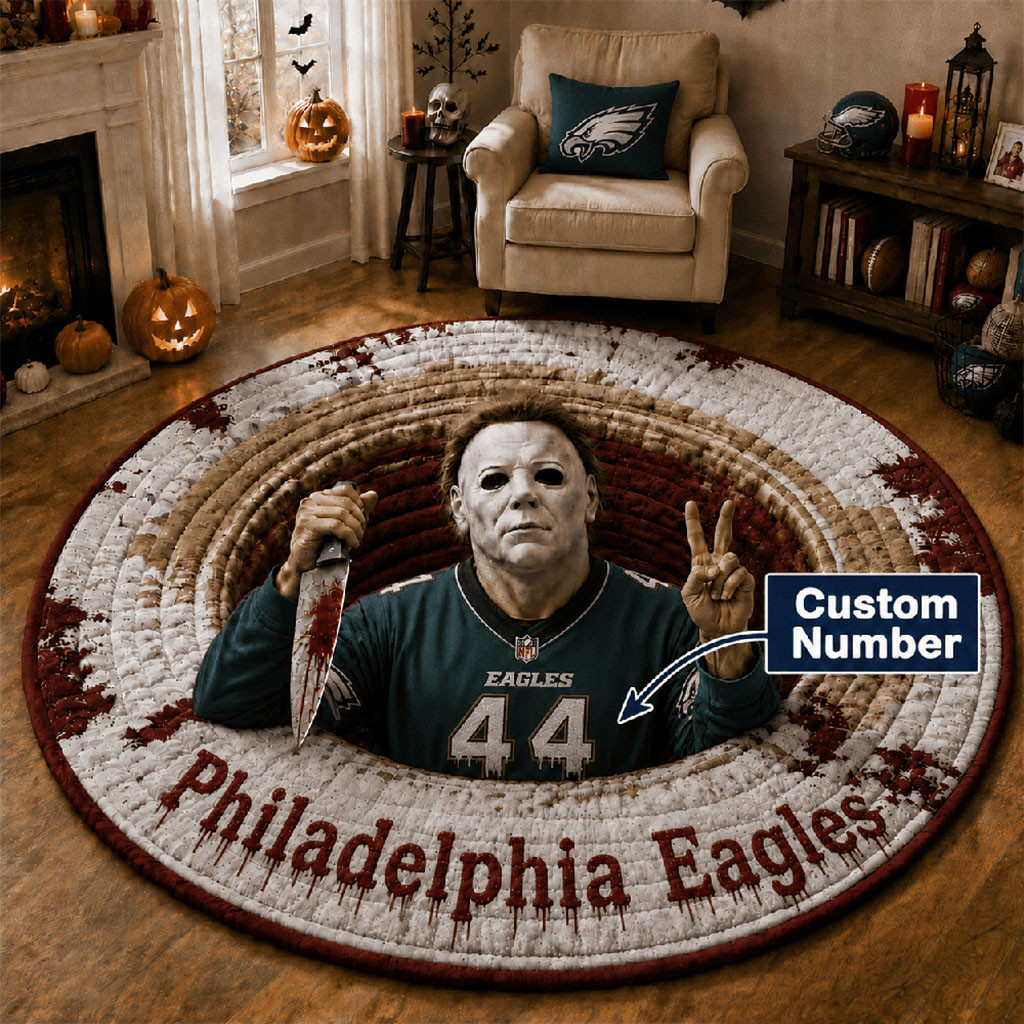Custom Philadelphia Eagles X Michael Myers Merch 2026 Halloween Quilted Round Mat Home Decor