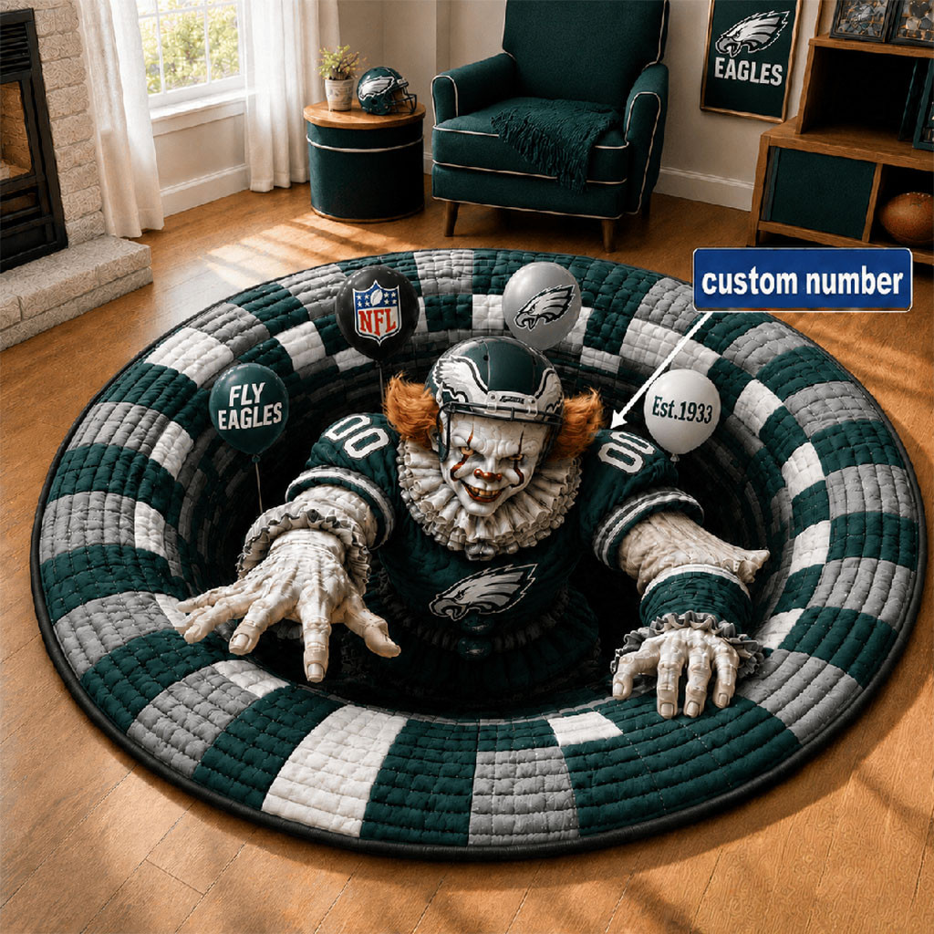 Custom Philadelphia Eagles X Pennywise Merch 2026 Halloween Quilted Round Mat Living Room Decor