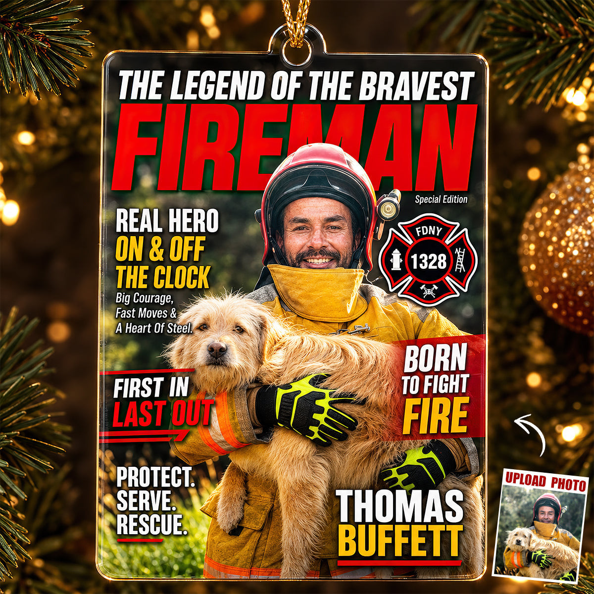 Custom Photo Firefighter Christmas Ornament Xmas Tree Decor Best Gift For Fireman