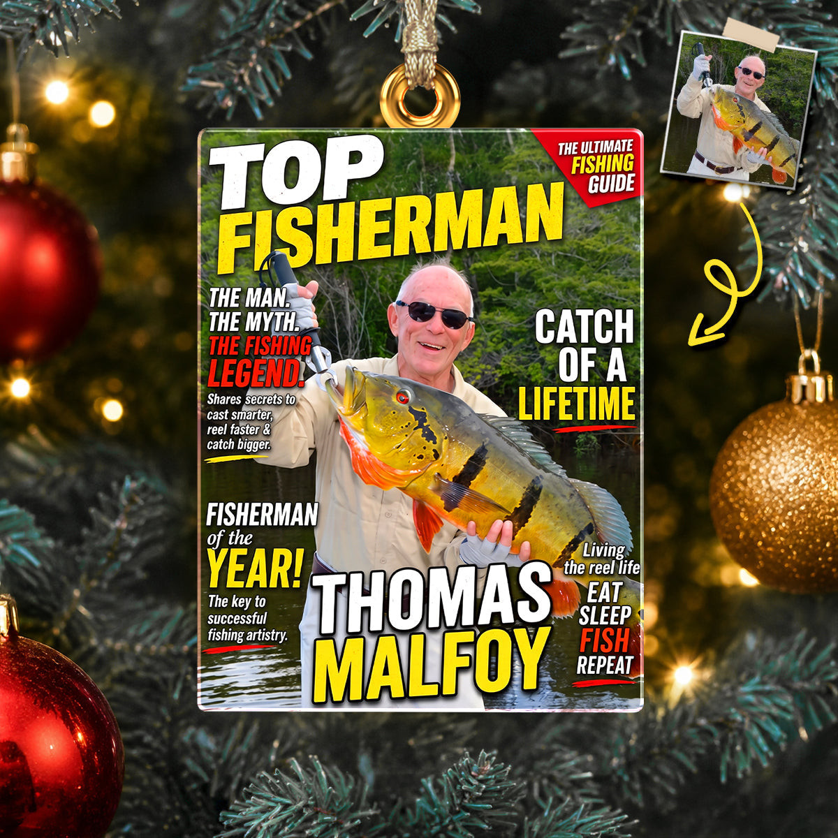 Custom Photo Fishing Christmas Ornament Holiday Decor Xmas Gifts For Fishing Lovers
