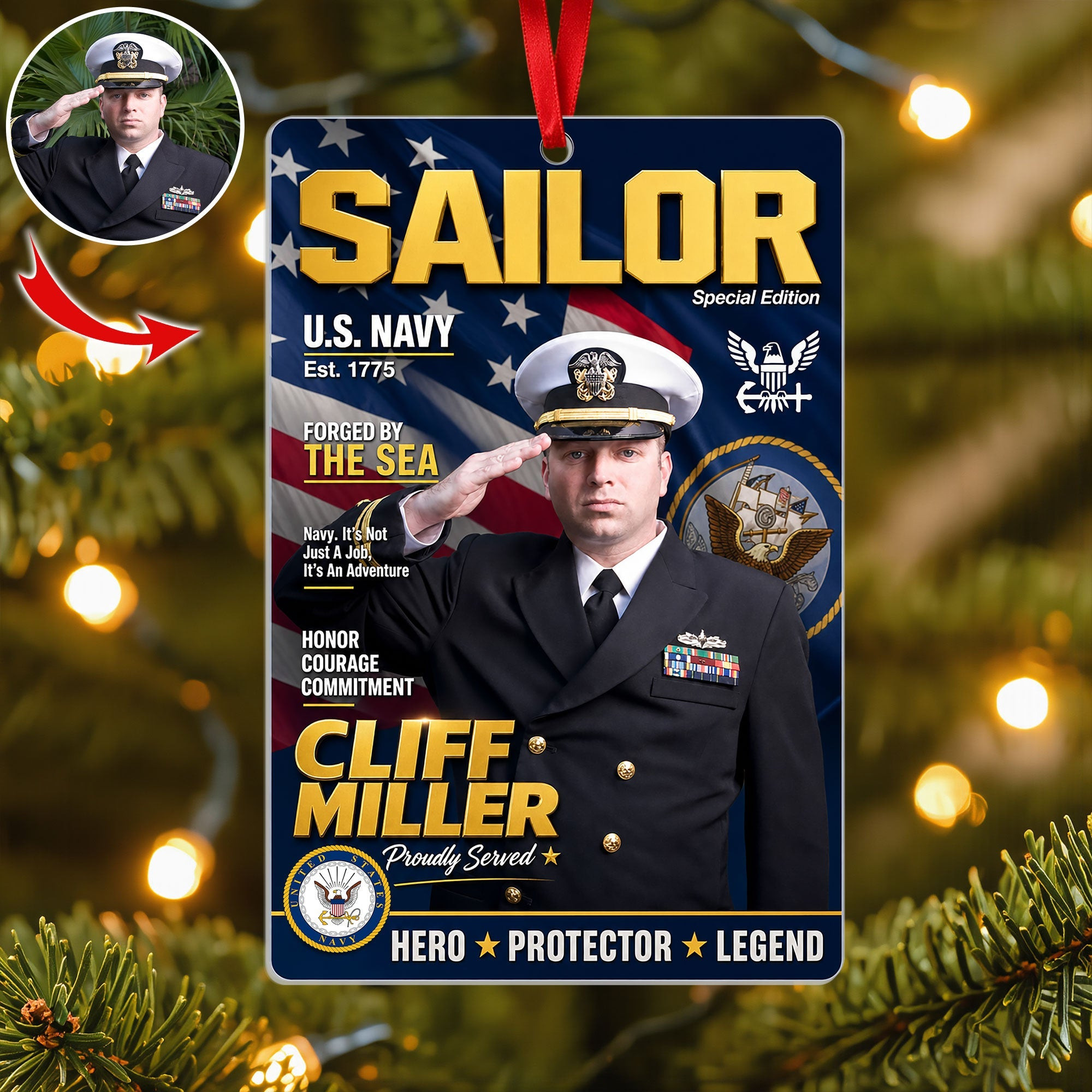 Custom Photo Honor Country Hero Christmas Ornament Holiday Home Decor Xmas Gift For Military Custom Photo Honor Country Hero Christmas Ornament Holiday Home Decor Xmas Gift For Military
