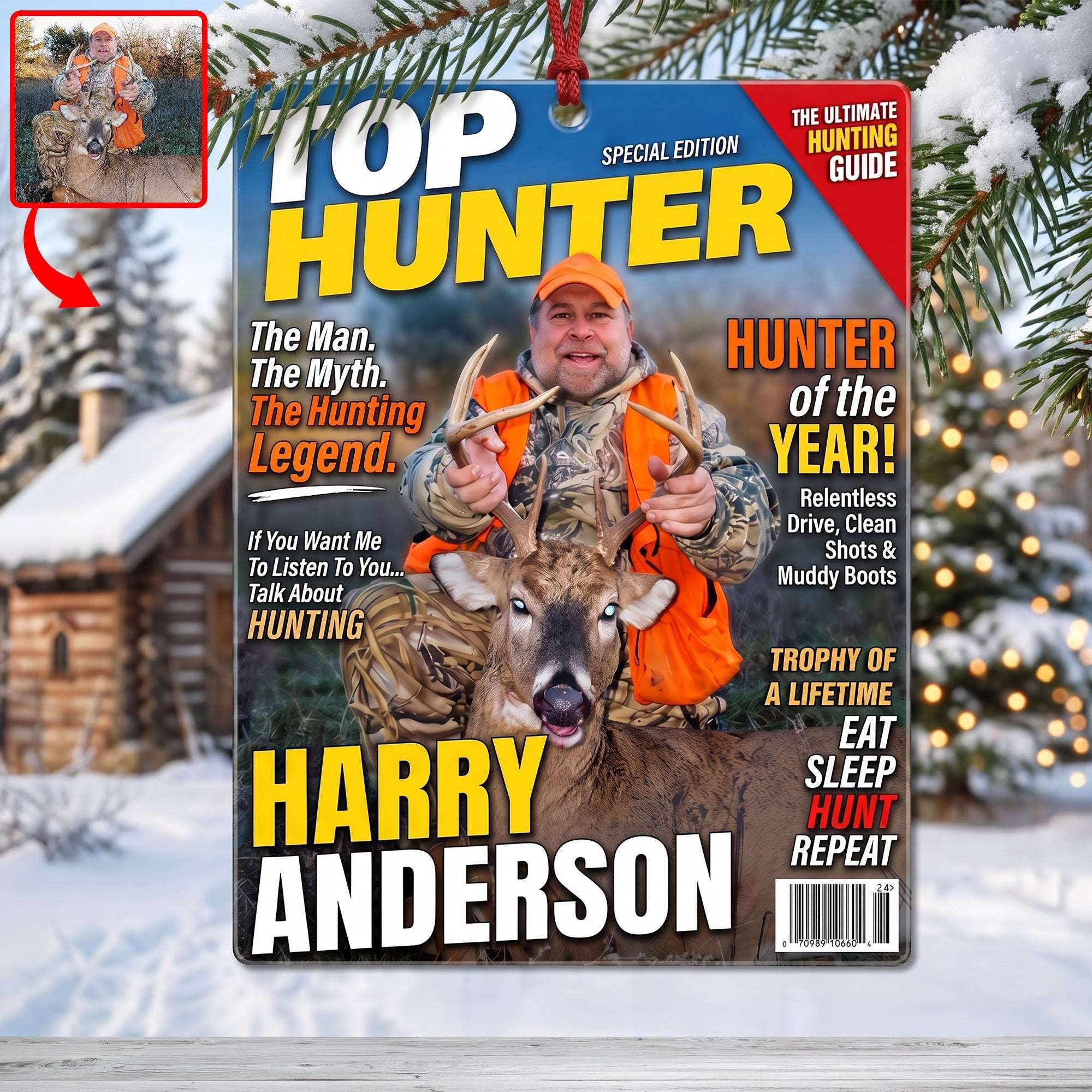 Custom Photo Hunter Christmas Ornament Top Hunter Magazine Tree Decor Gift For Hunting Lover