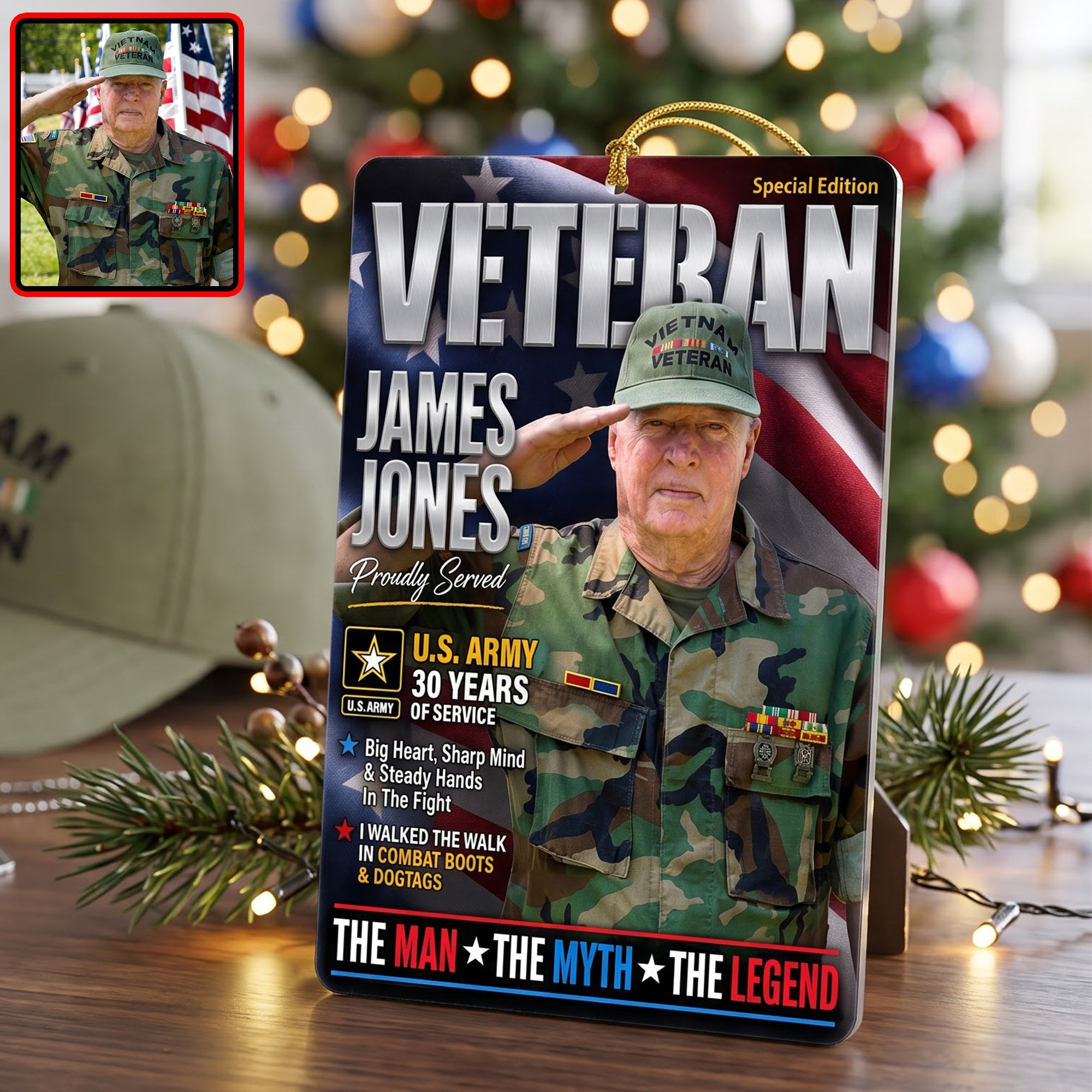 Custom Photo Veteran The Man The Myth The Legend Acrylic Ornament Honoring Military Merch