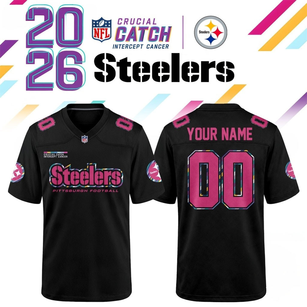 Custom Pittsburgh Steelers NFL Crucial Catch 2026 Black Football Jersey Steelers Merch Gifts