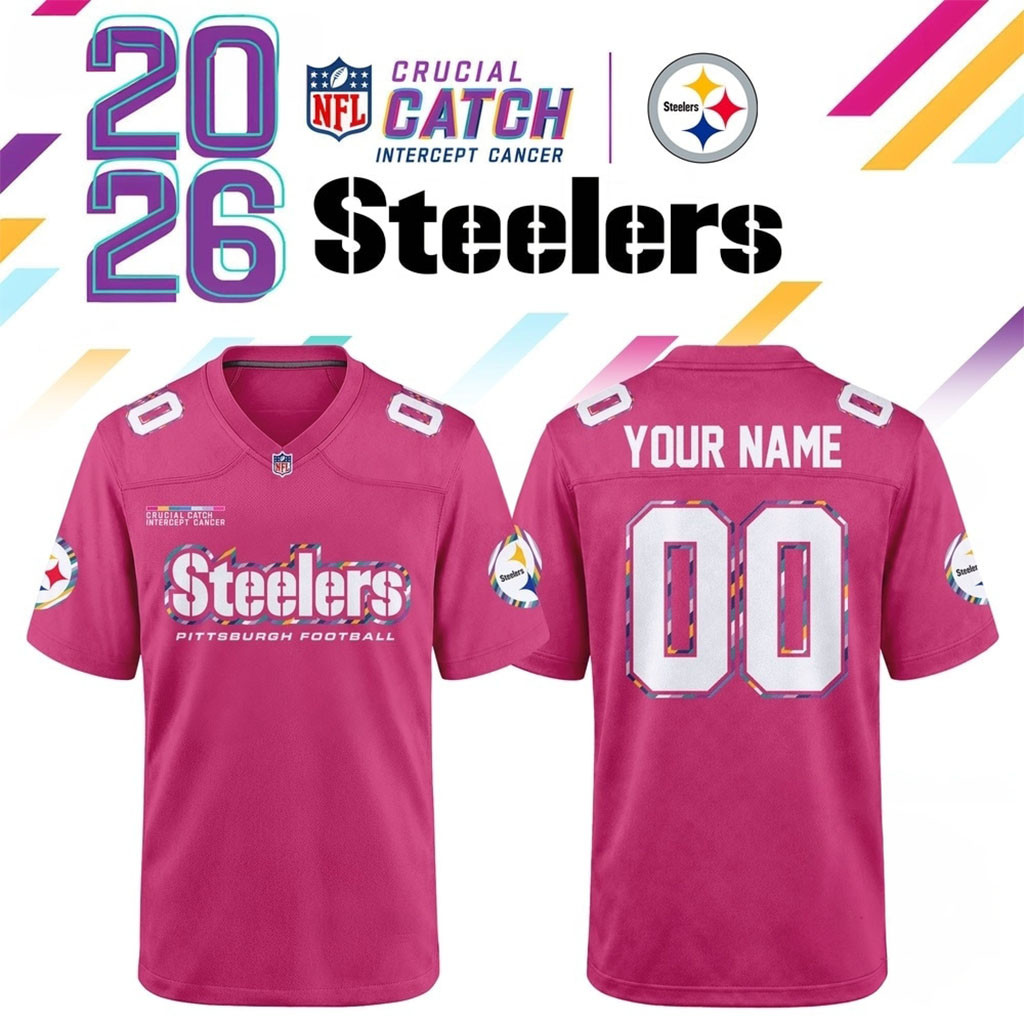 Custom Pittsburgh Steelers NFL Crucial Catch 2026 Pink Football Jersey Steelers Merch Her Gifts