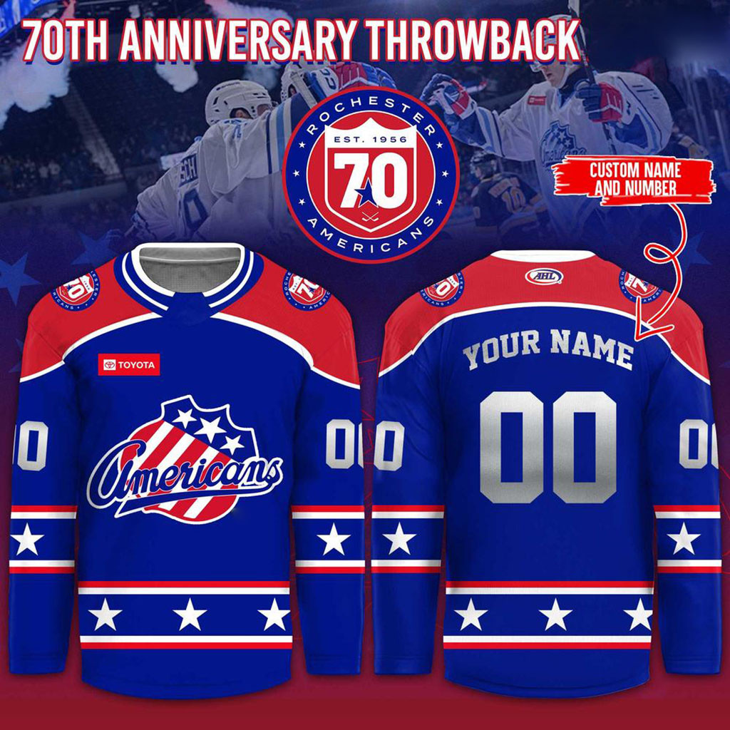 Custom Rochester Americans 70th Anniversary Throwback Hockey Jersey Rochester Americans Merch