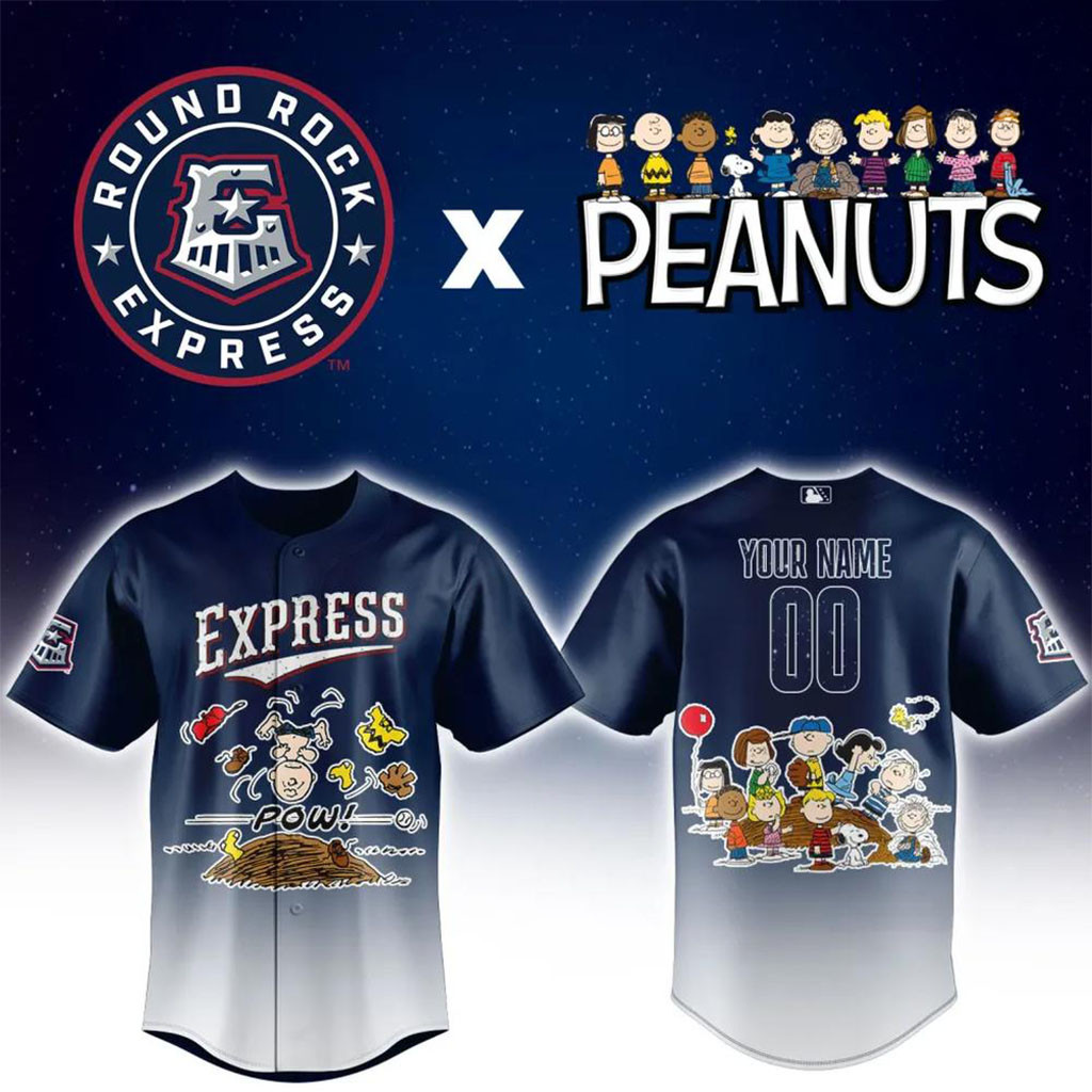Custom Round Rock Express x Peanuts Night Baseball Jersey Round Rock Express Merch Fan Gifts Custom Round Rock Express x Peanuts Night Baseball Jersey Round Rock Express Merch Fan Gifts