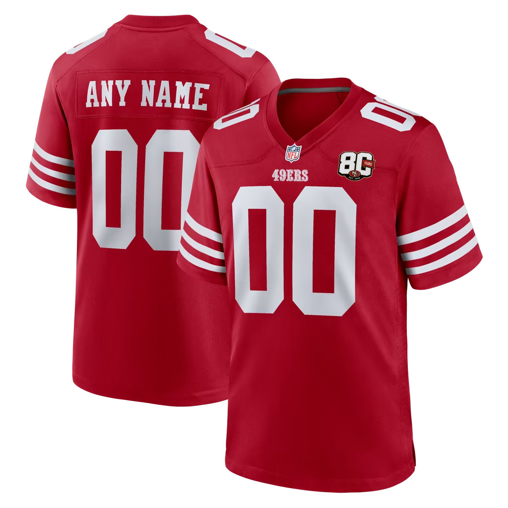 Custom San Francisco 49ers Merch 2026 SF 49ers Scarlet 80th Anniversary Game Jersey Fans Gifts