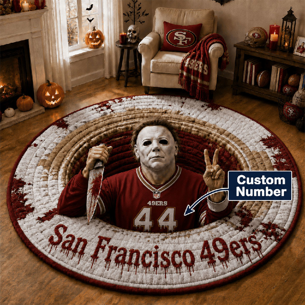Custom San Francisco 49ers X Michael Myers 2026 Halloween Quilted Round Mat 49ers Merch Decor