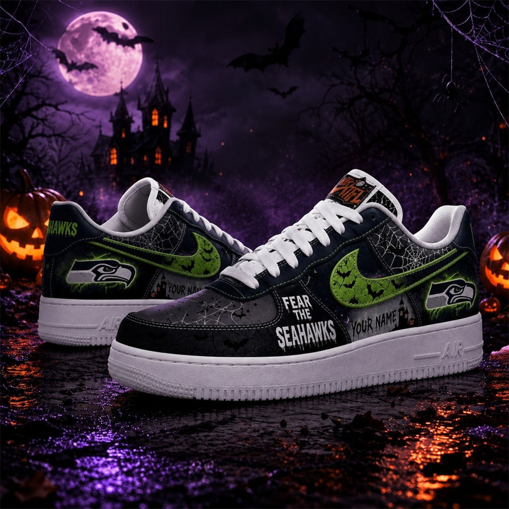 Custom Seattle Seahawks Fear The Team Halloween Sneakers Seahawks Merch Halloween Presents Custom Seattle Seahawks Fear The Team Halloween Sneakers Seahawks Merch Halloween Presents
