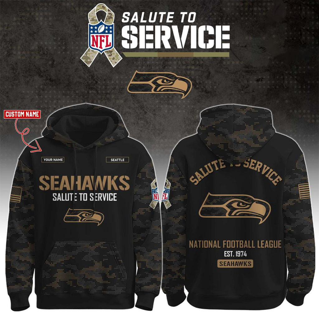 Custom Seattle Seahawks Salute To Service 2026 Camo Hoodie Seahawks Merch Gifts For Dad