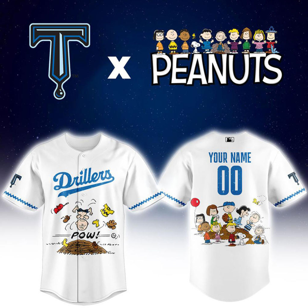 Custom Tulsa Drillers x Peanuts Night Baseball Jersey Tulsa Drillers Merch Fans Gifts Custom Tulsa Drillers x Peanuts Night Baseball Jersey Tulsa Drillers Merch Fans Gifts
