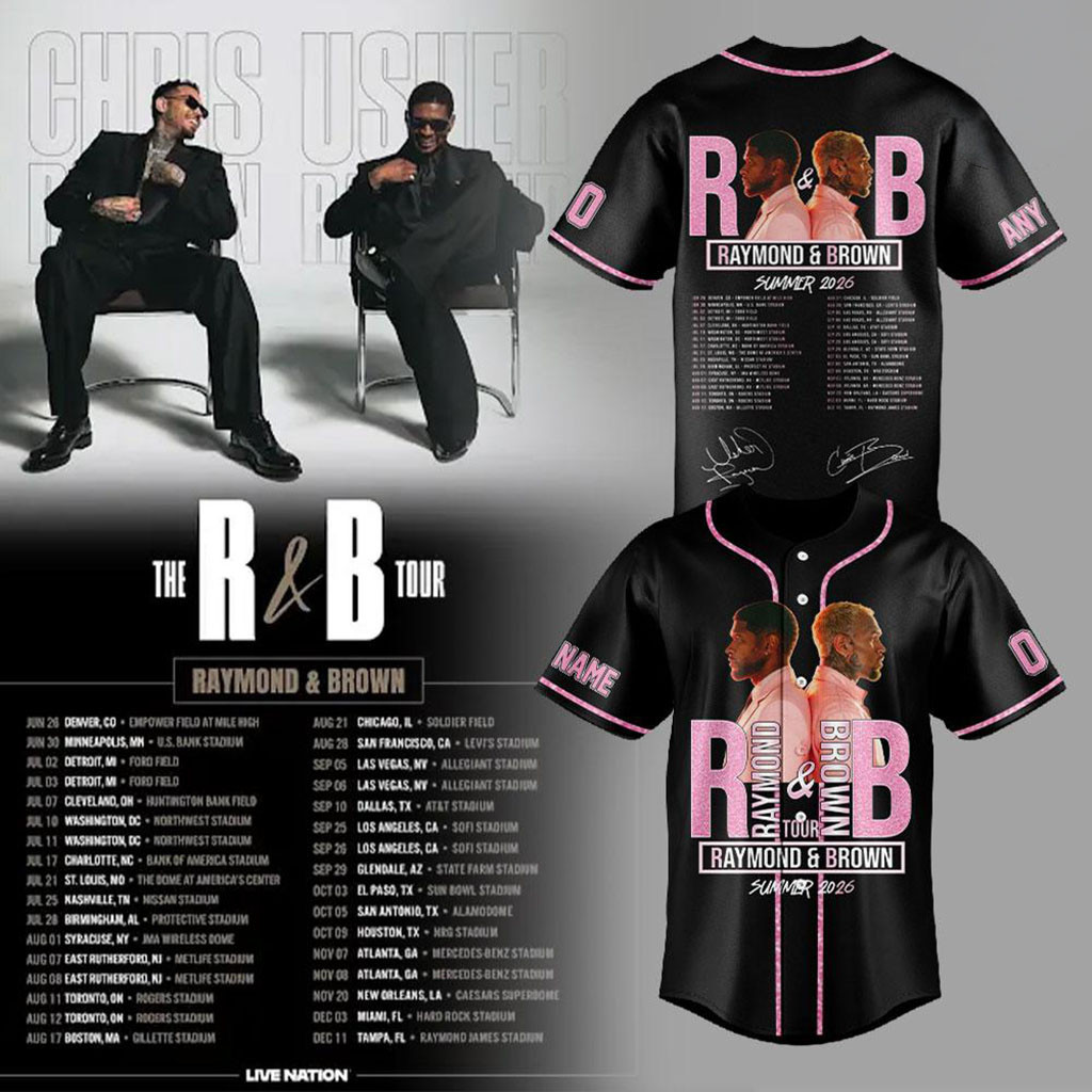 Custom Usher And Chris Brown Merch Raymond And Brown 2026 Baseball Jersey The R&B Tour Merch
